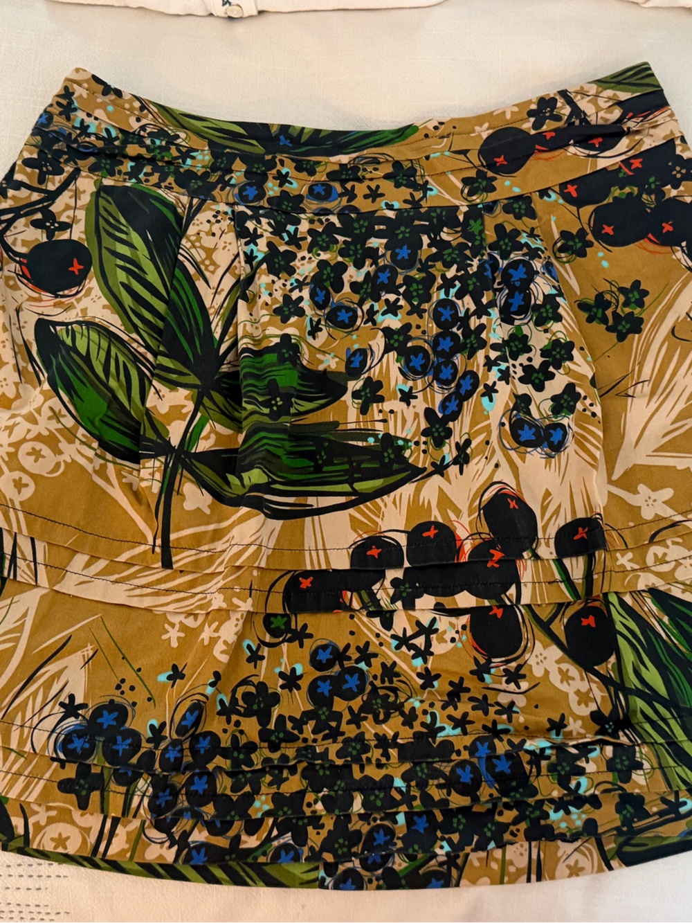 Botanical Print Mini Skirt — Mustard and Green